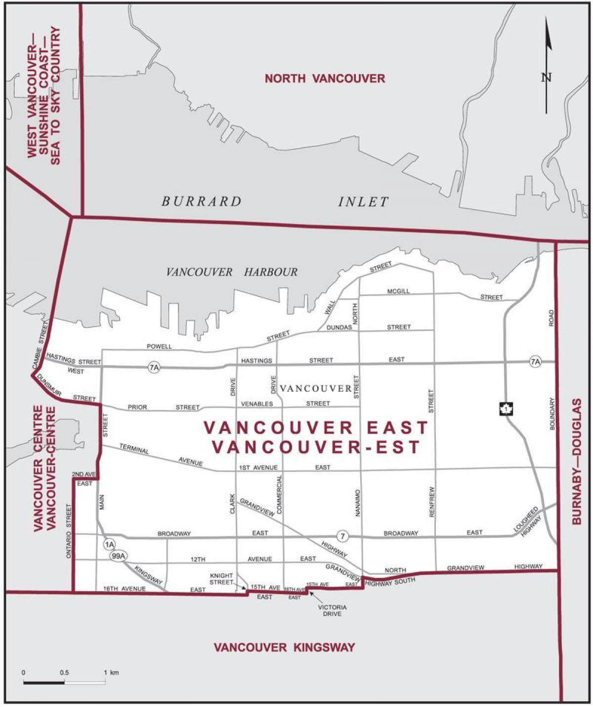 Χάρτης του ανατολικού βανκούβερ 