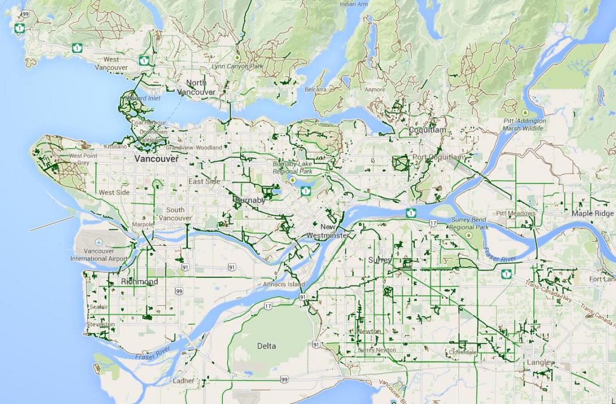 Χάρτης του μετρό βανκούβερ ποδηλασία