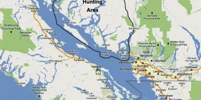 Χάρτης του νησιού του βανκούβερ το κυνήγι