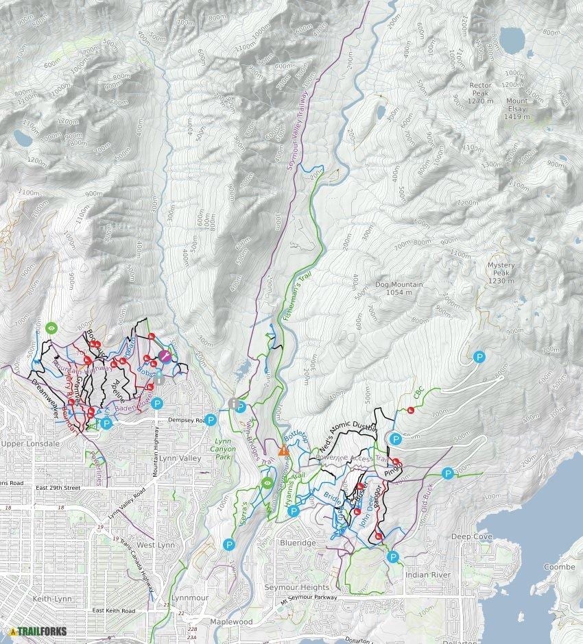 Χάρτης της north vancouver μονοπάτι