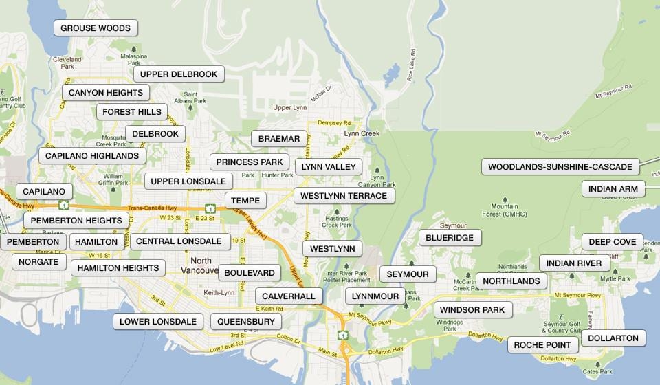 Χάρτης της north vancouver γειτονιές