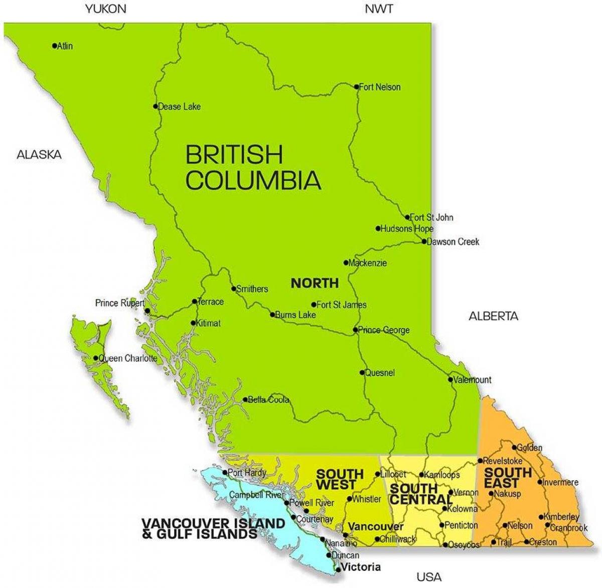 Χάρτης της british columbia περιοχές