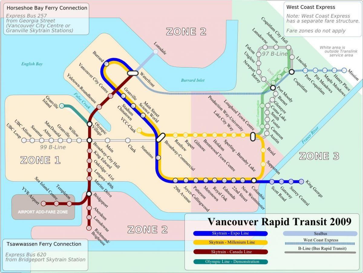 Χάρτης του βανκούβερ το τρένο για το αεροδρόμιο
