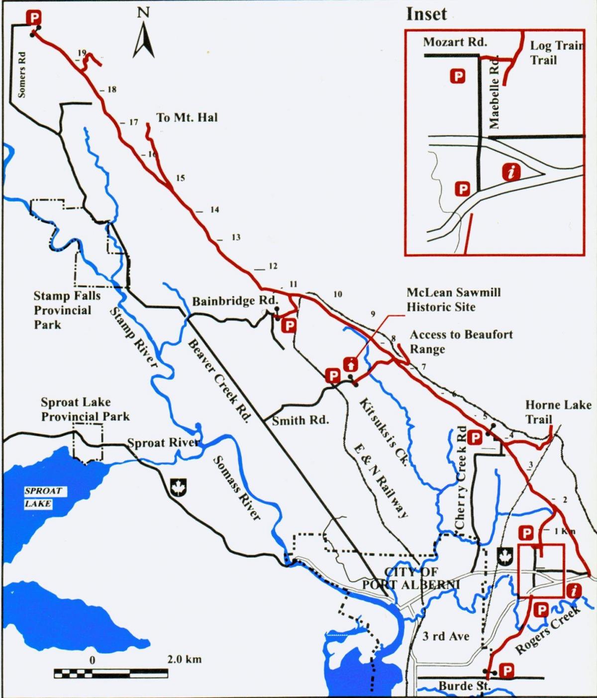 Χάρτης του νησιού του βανκούβερ σιδηροδρόμων
