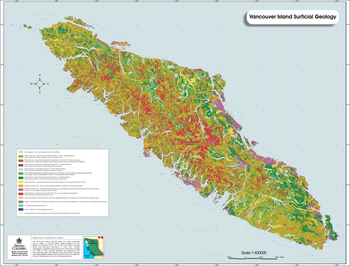Χάρτης του νησιού του βανκούβερ γεωλογίας