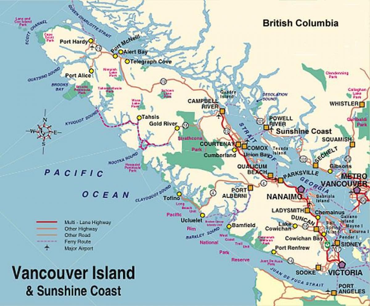 Χάρτης του νησιού του βανκούβερ κάμπινγκ 