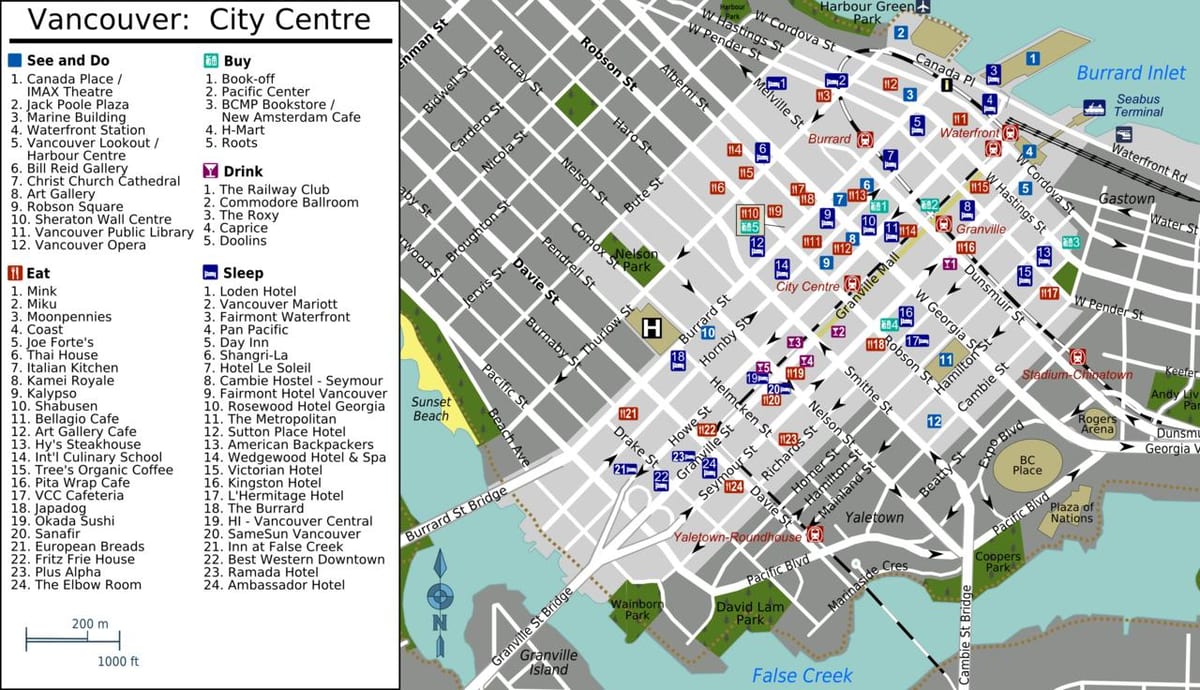 yaletown, βανκούβερ χάρτης