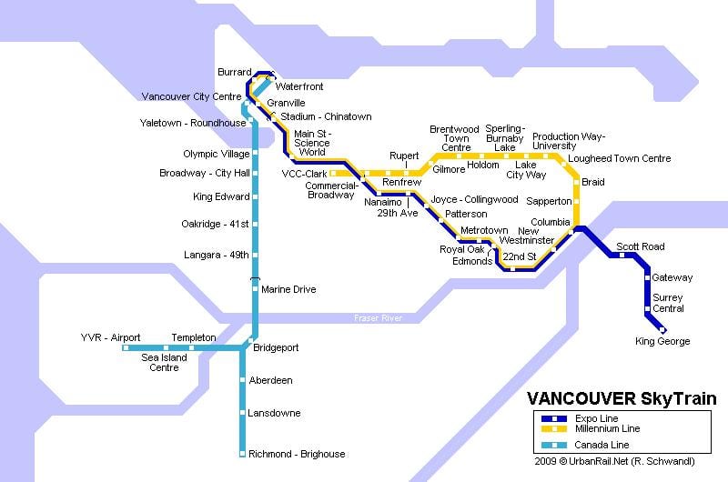 Χάρτης της yvr skytrain