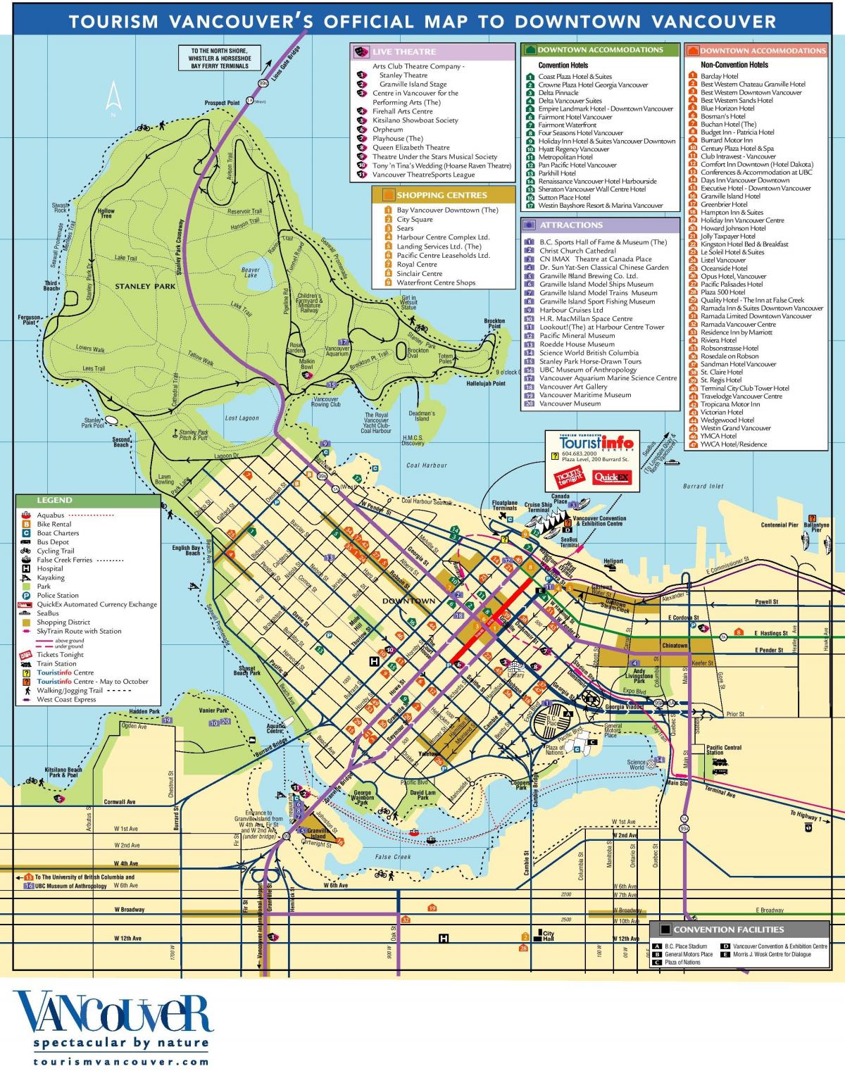 το κέντρο του βανκούβερ χάρτη με τα αξιοθέατα της