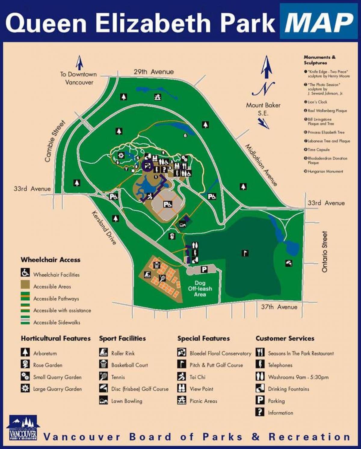 Χάρτης της βασίλισσας ελισάβετ park, βανκούβερ