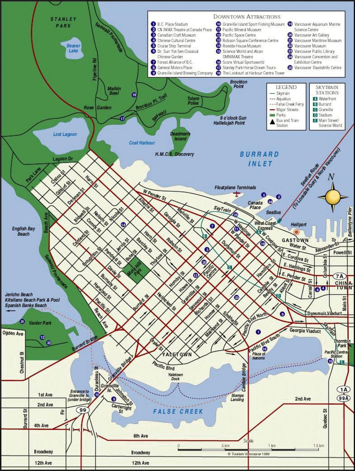 Χάρτης από το κέντρο της πόλης βανκούβερ