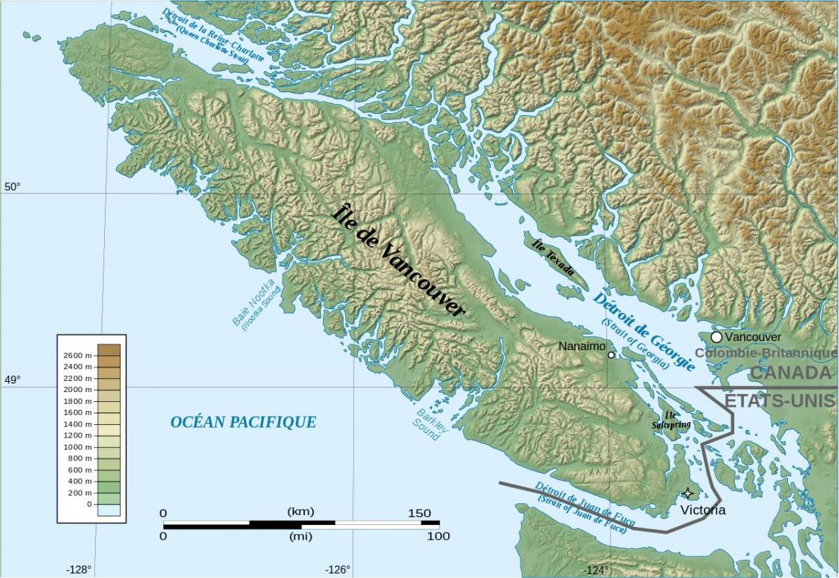 Χάρτης των τοπογραφικών vancouver island