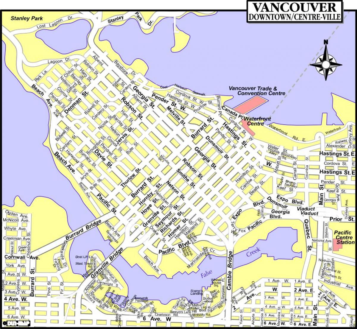 Χάρτης από το κέντρο της πόλης βανκούβερ π. χ.