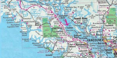 Χάρτης του νησιού του βανκούβερ λίμνες
